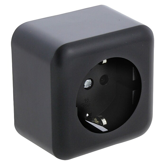 Q-Link Wandcontactdoos met randaarde (Met aarding, Zwart, 250 V) | BAUHAUS