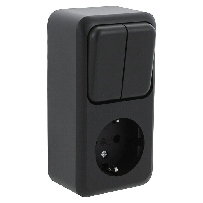 Q-Link Stopcontact Combi geaard Zwart (Zwart, Kunststof, Opbouwmontage) | BAUHAUS