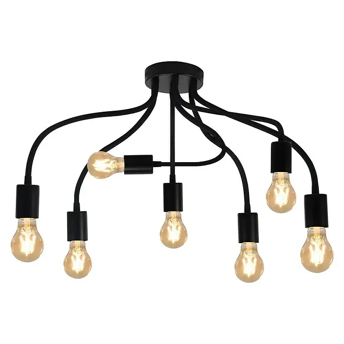 Tween Light Plafón Dimaro - 28 W, L x An x Al: 58 x 58 x 33 cm, Negro, E27 - Lámpara de techo negra con siete bombillas Edison. Diseño moderno para una iluminación elegante en cualquier habitación con un toque especial.