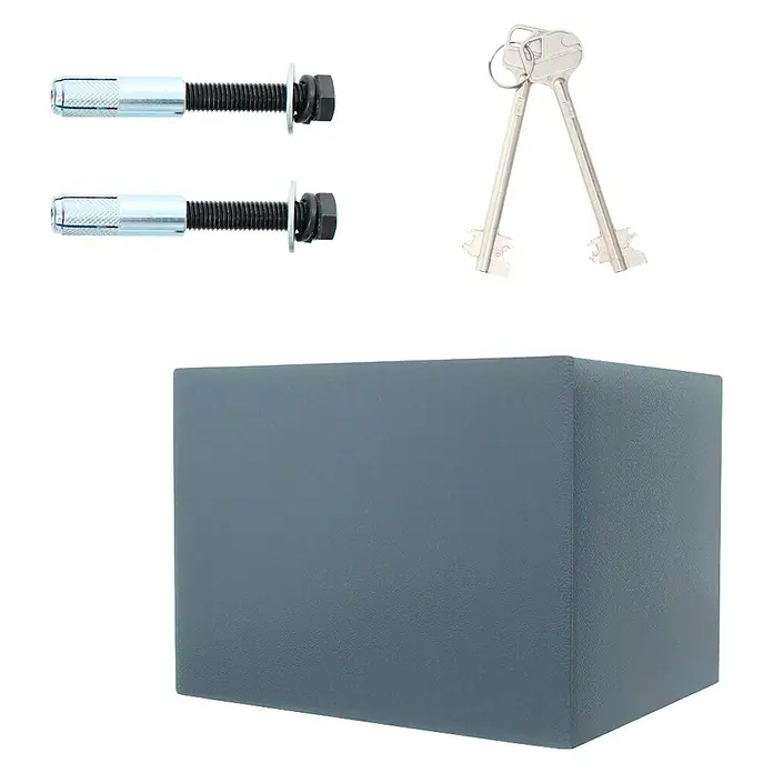 Rottner Möbeltresor Samoa - L x B x H: 28 x 37 x 27 cm, Doppelbart-Hochsicherheitsschloss, Anthrazit - Grauer Safe mit Schlüsseln und Befestigungsmaterial. Ideal für die sichere Aufbewahrung von Wertsachen im Büro oder zu Hause.