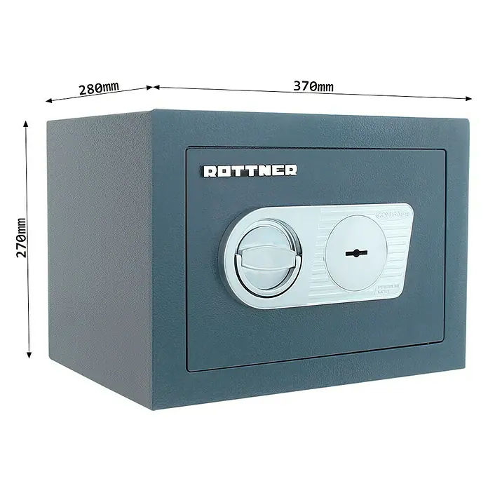 Rottner Möbeltresor Samoa - L x B x H: 28 x 37 x 27 cm, Doppelbart-Hochsicherheitsschloss, Anthrazit - Rottner Tresor mit den Maßen 280mm x 370mm x 270mm, ideal für die sichere Aufbewahrung von Wertsachen im Haus oder Büro.
