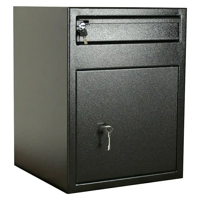 Rottner Einwurftresor Cashmatic 2 - 47 x 46 x 60 cm, Doppelbartschloss - Schwarzer Tresor mit zwei Fächern und Schlüsseln. Ideal zur Aufbewahrung von Wertsachen.