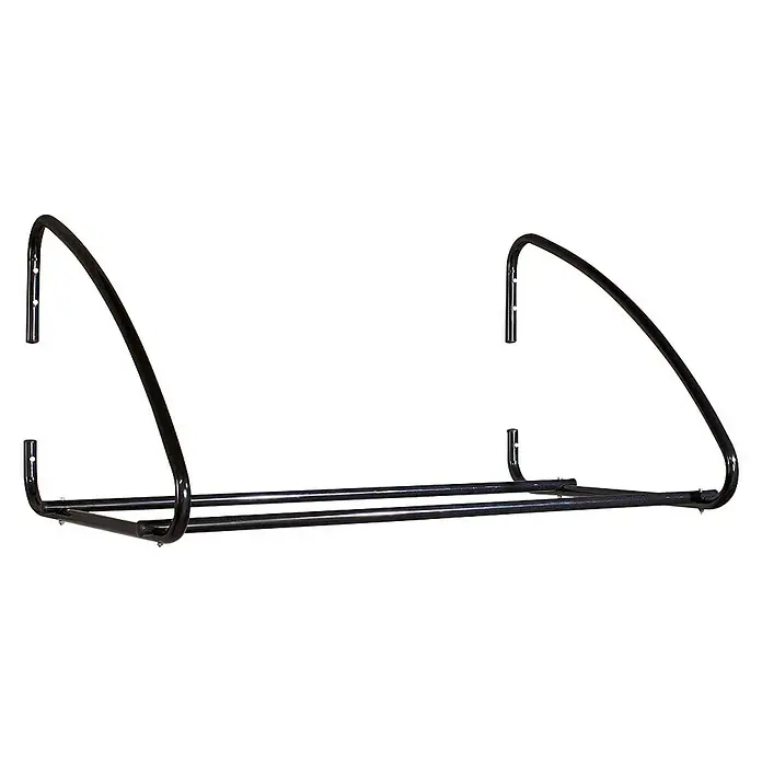 Mottez Metall-Reifen- & Lagerregal - L x B x H: 100 x 75 x 60 cm, Traglast: 100 kg - Schwarzer Wandmontierter Gepäckträger mit gebogenen Halterungen und zwei Ablagestangen, ideal für Hotelzimmer oder Gästezimmer.