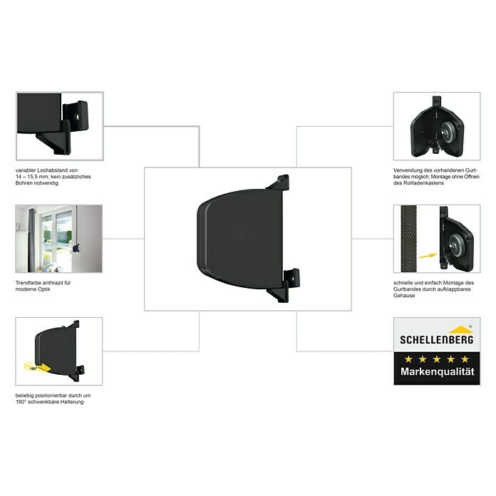 Schellenberg Aufschraubwickler Flexo (140 x 25 x 165 mm, Geeignet für: Rollladen-Mini-Systeme, Anthrazit)