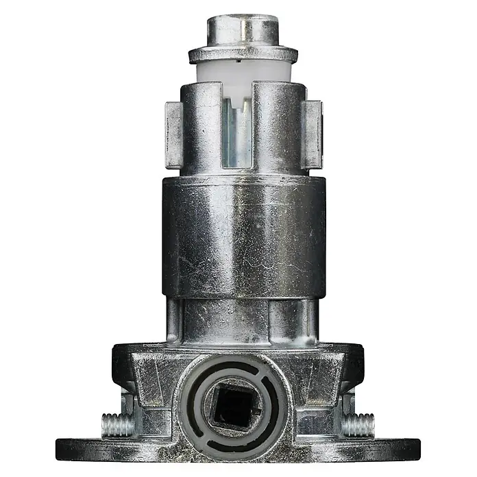 Schellenberg Winkelgetriebe - Geeignet für: Rollladen-Maxi/Mini-Systeme, Durchmesser: 75 mm - Silbergrauer Metallmechanismus mit Vierkantaufnahme an der Basis und weißen Kunststoffeinsätzen.