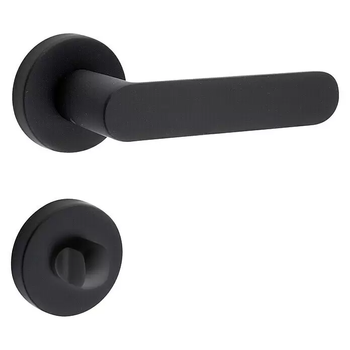 Diamond Doors Black Edition Conjunto de picaporte - Grosor de la puerta: 38 mm - 45 mm, Negro, Cierre ranurado con pestillo ovalado - Manilla de puerta negra mate con pestillo de privacidad.
