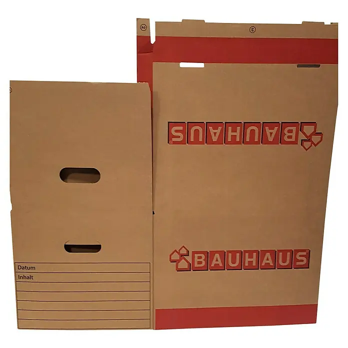 BAUHAUS Ordner-Archiv-Box Set - 2 Stk., L x B x H: 397 x 320 x 288 mm, Wellkarton - Umzugskartons von Bauhaus, braun mit rotem Logo und Aufdruck, ideal für den sicheren Transport Ihrer Gegenstände beim Umzug.