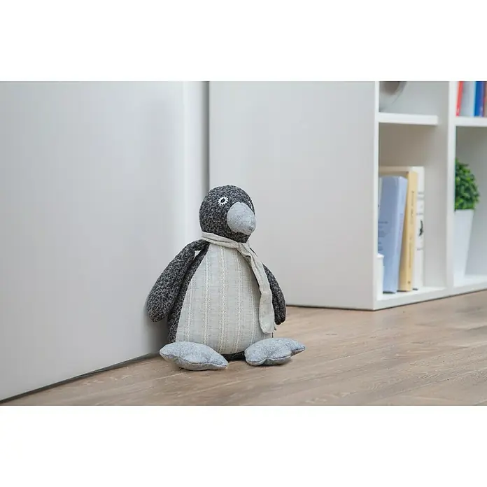 Rei Tope de puerta Pingüino - Textil - Tope de puerta decorativo de pingüino con bufanda, que añade encanto a cualquier habitación y mantiene las puertas abiertas de forma fiable.