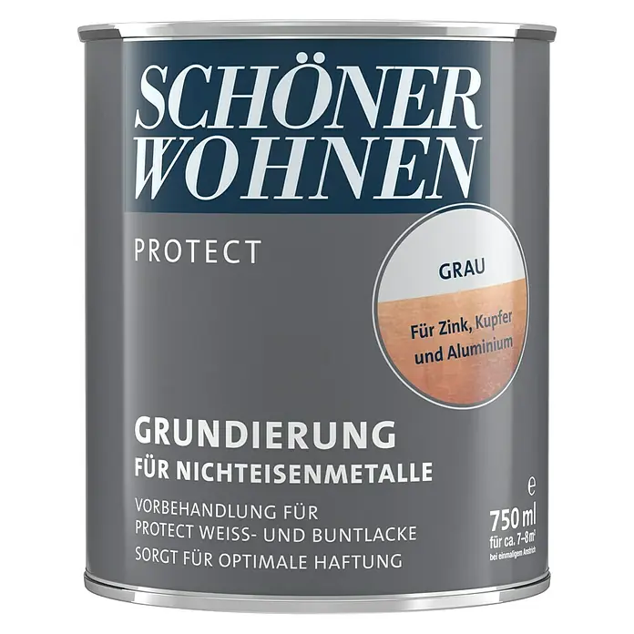 SCHÖNER WOHNEN-Farbe Protect Grundierung für Nichteisenmetalle - Grau, 750 ml - Dose "Schöner Wohnen Protect" Grundierung für Nichteisenmetalle in Grau, 750ml, für Zink, Kupfer und Aluminium.