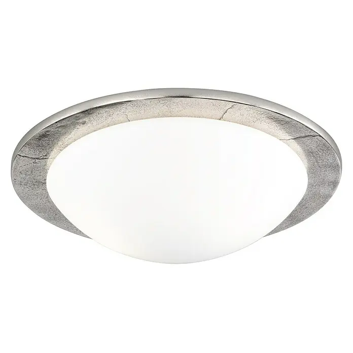 Fischer & Honsel Deckenleuchte rund Nantes - 80 W, Ø x H: 380 mm x 12 cm, Nickel, E27 - Diese Deckenleuchte besticht durch ihr schlichtes Design mit einem silberfarbenen Rahmen und einer weißen Glaskuppel. Sie sorgt für eine angenehme Beleuchtung.