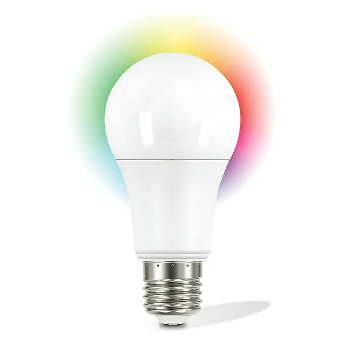Garza Smart Home Bombilla LED RGB - E27, Intensidad regulable, RGBW, 1.060 lm, 12 W - Esta imagen muestra una bombilla LED inteligente con capacidades de cambio de color, que combina diseño moderno y eficiencia energética.