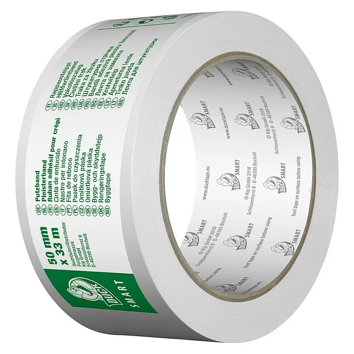 Duck Smart Putzband - Weiß, 33 m x 50 mm, Selbstklebend - Maskierungsband: 50 mm x 33 m Rolle Putzband für saubere Farbkanten und Schutz bei Malerarbeiten.