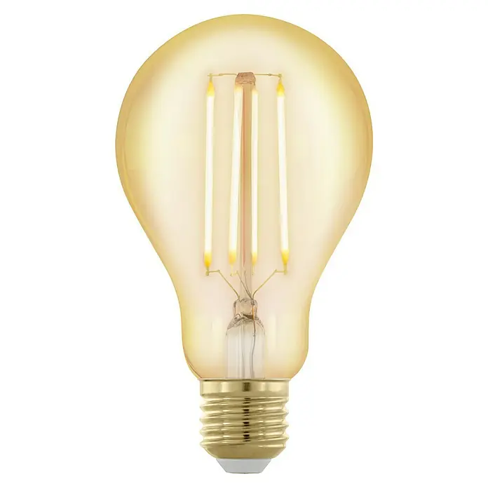 Eglo Bombilla LED Golden Age - E27, Intensidad regulable, Blanco cálido, 320 lm, 4 W, Redonda - Una bombilla LED tintada de oro con cuatro filamentos, que emite una luz cálida y acogedora, perfecta para crear ambiente.