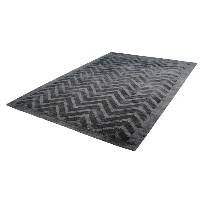 Kayoom Kurzflorteppich Luxury 410 - Grau, 170 x 120 cm, 100 % Viskose - Elegantes graues Wollteppich mit Chevron-Muster. Der Teppich mit abstraktem Design verleiht jedem Raum einen modernen und stilvollen Touch.