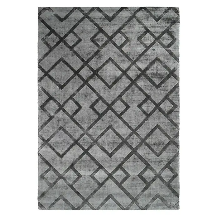 Kayoom Kurzflorteppich Luxury 310 - Grau, 150 x 80 cm, 100 % Viskose - Grauer Teppich mit abstraktem geometrischem Muster. Er verleiht jedem Raum mit seinem modernen Design eine stilvolle Note.