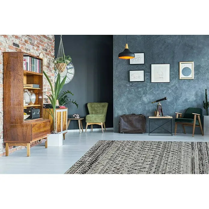 Kayoom Flachgewebeteppich Phönix - Natur/Creme, 290 x 200 cm, 75 % Wolle, 20 % Baumwolle, 5 % Polyester - Der gemusterte Teppich verleiht dem Raum eine stilvolle Note. Die Möbel und Dekorationen ergänzen den Teppich perfekt.