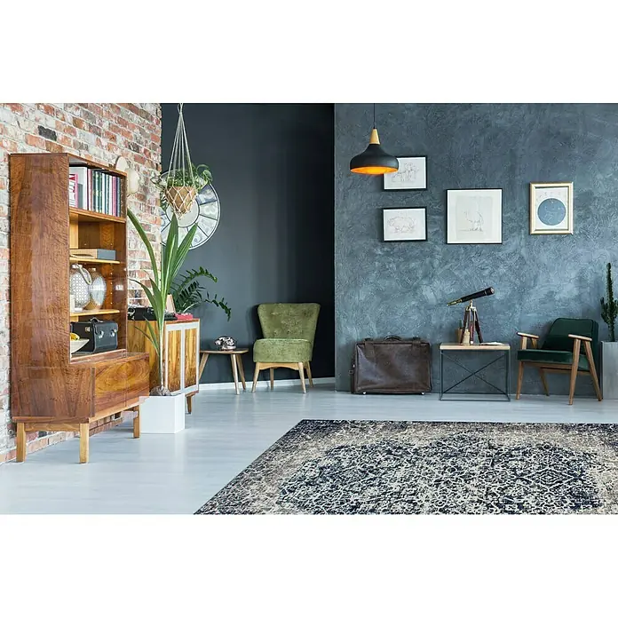 Kayoom Flachgewebeteppich River 140 - Multi, 150 x 80 cm, 70 % Baumwolle, 30 % Polyester - Ein stilvoller Raum mit einem auffälligen Teppich, der das Dekor perfekt ergänzt und für eine gemütliche Atmosphäre sorgt.