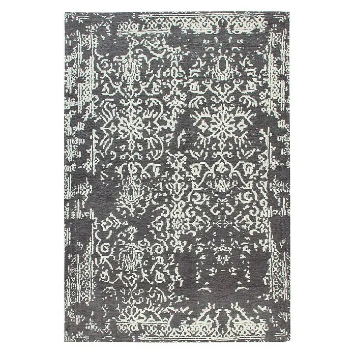Kayoom Flachgewebeteppich River 130 - Anthrazit/Grau, 230 x 155 cm, 70 % Baumwolle, 30 % Polyester - Grauer Teppich mit weißem Muster und Bordüre, ein stilvolles Accessoire für jeden Raum. Perfekt, um Ihrem Zuhause Wärme und Eleganz zu verleihen.