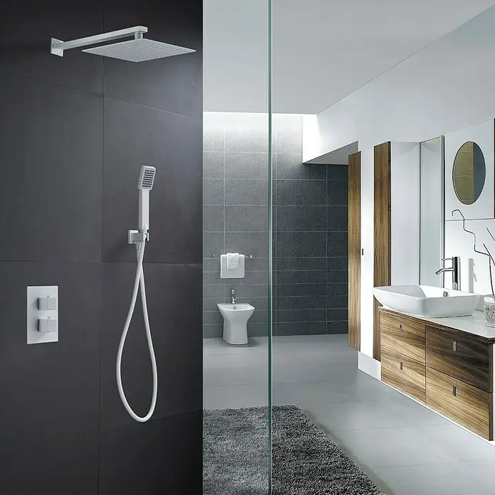 Imex Sistema de ducha empotrado Cies - Con grifo termostático, Blanco - Baño moderno con sistema de ducha con rociador, ducha de mano y válvula oculta para una experiencia lujosa.
