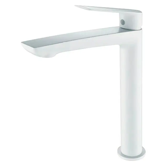 Imex Luxor Grifo de lavabo alto - Blanco - Elegante grifo de lavabo blanco con un diseño delgado y una maneta moderna, ideal para baños con estilo.
