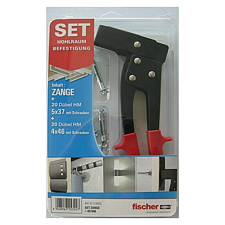 Fischer Metall-Hohlraumdübel-Set (Set mit Dübeln, Schrauben und Zange, 40 Stk.)
