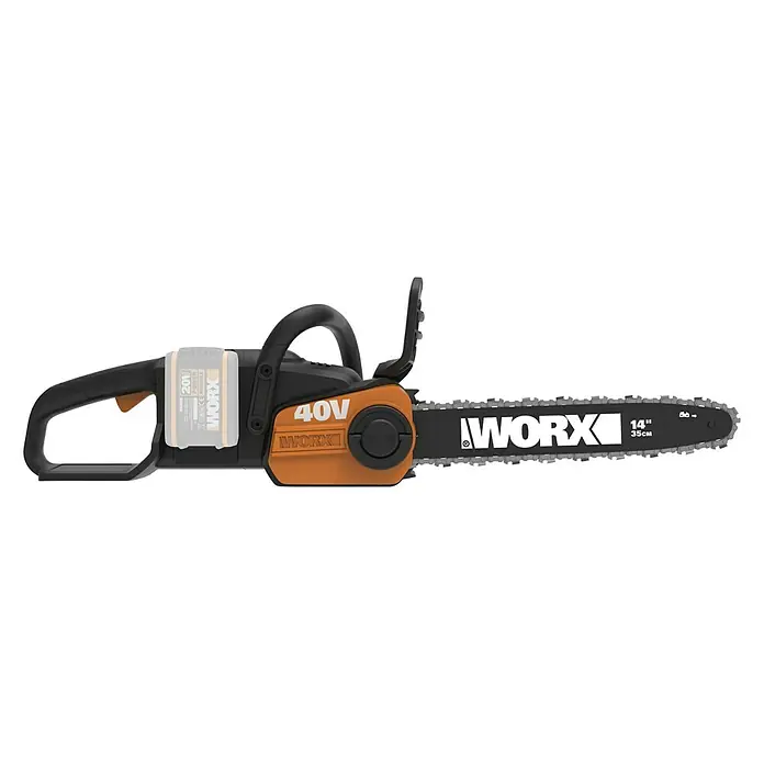 Worx PowerShare 20V Akku-Kettensäge WG384E.9 - Akkuspannung: 40 V, Li-Ionen, Ohne Akku, 35 cm - Die WORX Akku-Kettensäge mit 40V ist ideal für Baumpflege und Brennholzarbeiten. Die 35cm lange Kette sorgt für effizientes Sägen.