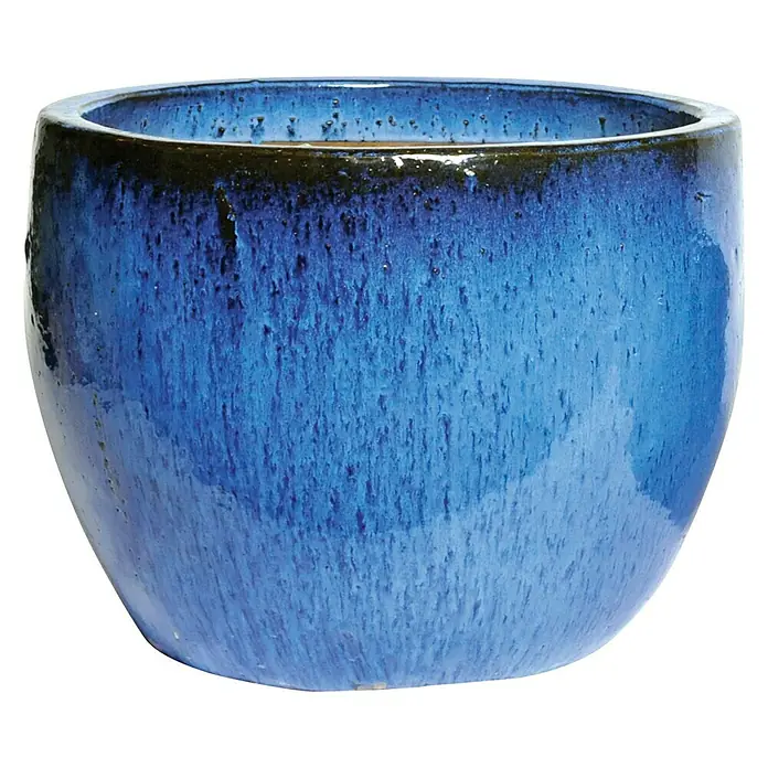 Mega Collections Pflanztopf Havanna - Außenmaß (Ø x H): 41 x 33 cm, Keramik, Blau - Elegante blaue Keramik Pflanztopf mit glänzender Oberfläche. Ideal für Zimmer- und Gartenpflanzen, bringt Farbe und Stil in jeden Raum oder Garten.