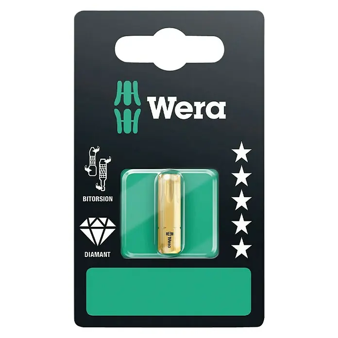 Wera Premium Plus Diamant-Bit 867/1 BDC - TX 40, 25 mm - Produktverpackung eines Wera Bitorsion Diamant-Bits, ideal für Schraubarbeiten mit erhöhter Rutschfestigkeit.