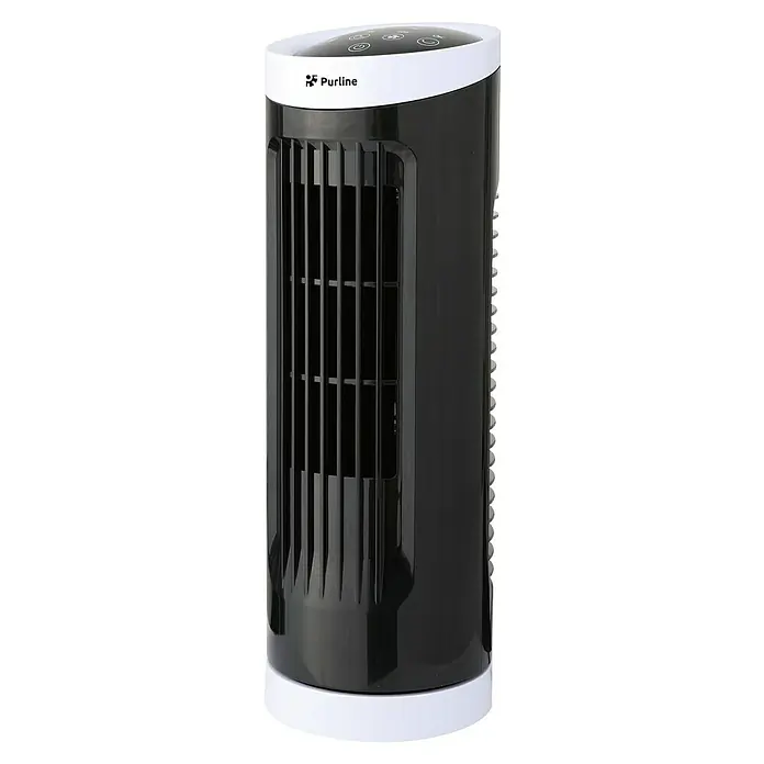 Purline Venty Ventilador de torre Erebus - Negro/Blanco, 33 cm - Un elegante enfriador de aire de torre Purline en blanco y negro, ideal para proporcionar una brisa fresca en cualquier habitación.