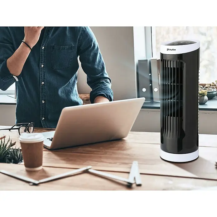 Purline Venty Ventilador de torre Erebus - Negro/Blanco, 33 cm - Este ventilador de torre Purline proporciona una brisa fresca mientras trabaja. Compacto, se adapta perfectamente a cualquier escritorio.