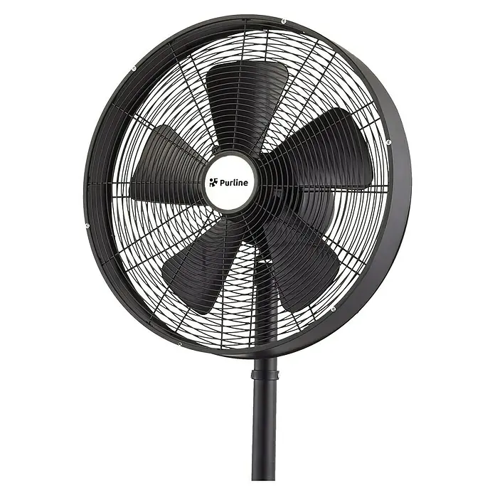 Purline Venty Ventilador de pie Pegasus - Negro, 135 cm - Un ventilador de pie negro PURLINE con tres aspas y una rejilla protectora. Perfecto para la circulación del aire en días calurosos.