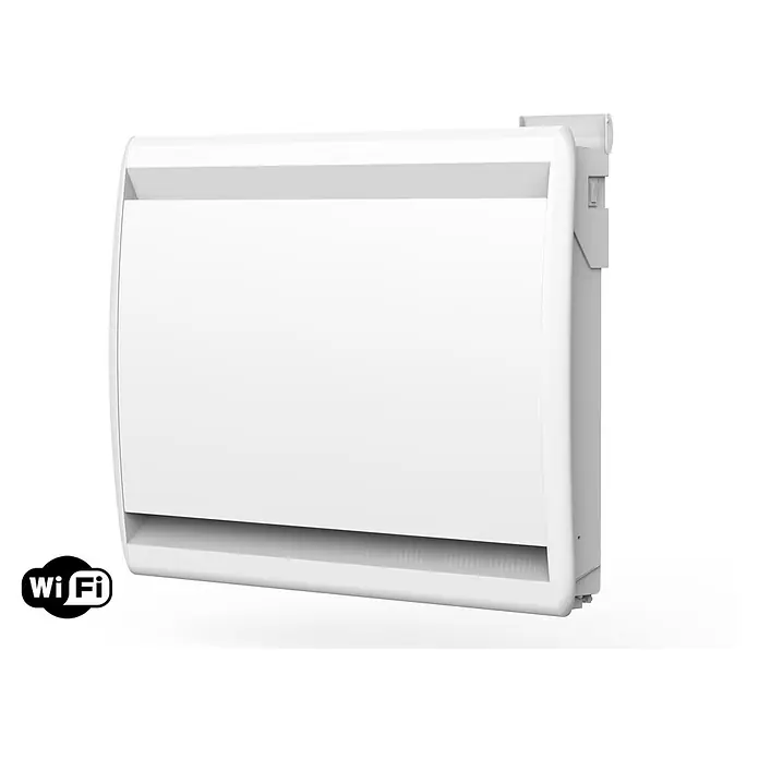 Purline Emisor térmico Micairon A1500 WiFi - 1.500 W, Blanco, 10 x 75 x 55 cm - Esta imagen muestra un radiador blanco moderno con función Wi-Fi, ideal para un hogar inteligente.