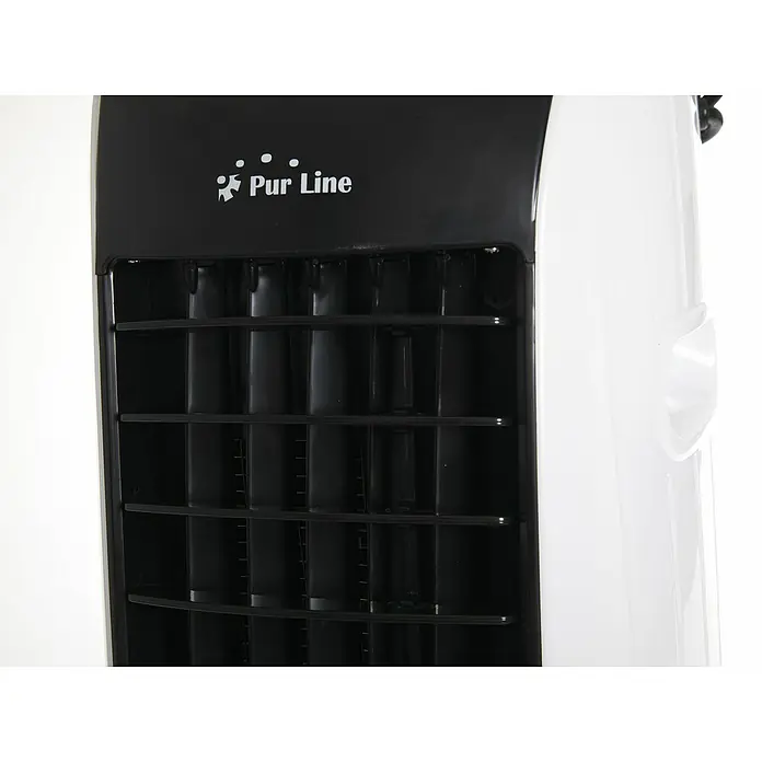 Purline Rafy Climatizador evaporativo 71 - Blanco y Negro, Altura: 76 cm - Primer plano de un ventilador de torre portátil Pur Line, que ofrece una refrigeración elegante y confortable.