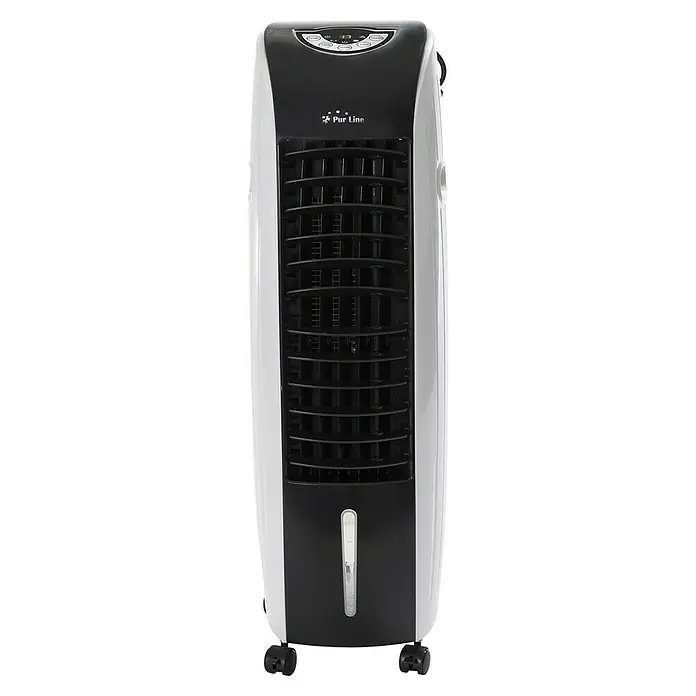 Purline Rafy Climatizador evaporativo 71 - Blanco y Negro, Altura: 76 cm - Imagen de un ventilador de torre Pur Line en blanco y negro con controles digitales para una refrigeración eficiente.