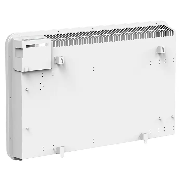 Purline Emisor térmico Ceramic A2000 WiFi - 2.000 W, Blanco, 9 x 82 x 50 cm, Cerámico - Un radiador blanco con aletas de refrigeración y fijaciones de montaje, diseñado para soluciones de calefacción eficientes y modernas.