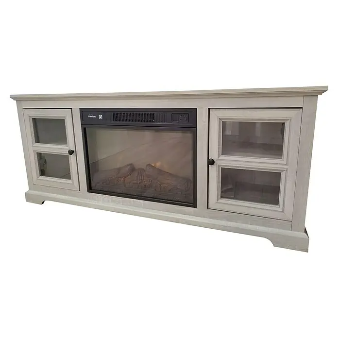 Purline Chimenea eléctrica CHE-900 - Gris, 2.000 W, 40 x 147 x 63 cm - Mueble de TV blanco con chimenea integrada y puertas de vidrio. El aspecto rústico hace de este mueble un atractivo en el salón.