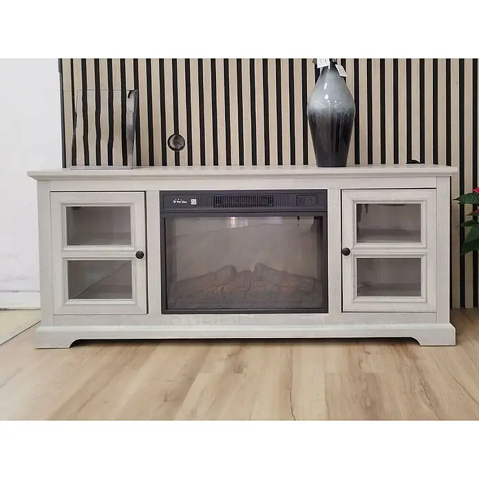 Purline Chimenea eléctrica CHE-900 - Gris, 2.000 W, 40 x 147 x 63 cm - Este mueble para centro de entretenimiento con chimenea eléctrica es una solución de almacenamiento elegante.