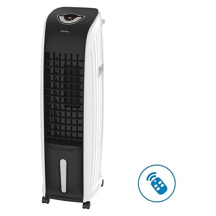 Purline Rafy Climatizador evaporativo 97 - Blanco y Negro, Altura: 84,5 cm - Un elegante ventilador de torre portátil en blanco y negro. Ideal para mantener cualquier habitación fresca con estilo. Incluye mando a distancia.