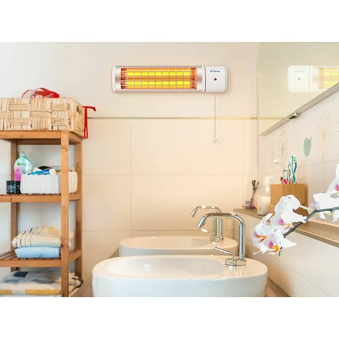 Purline Calefactor halógeno Heaty B1200 - 10,5 x 63 x 15 cm - Calefactor de pared para baño. Ideal para un calor rápido y confort en tu baño.