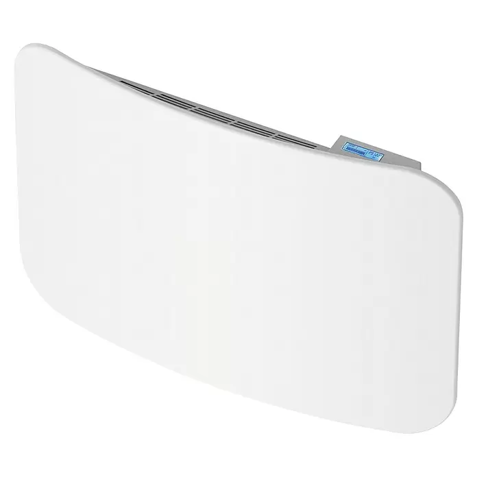 Purline Emisor térmico Ceramic AC1000 WiFi - 1.000 W, Blanco, 10 x 73 x 53 cm - Calentador eléctrico de convección blanco con parte superior curva, rejillas grises y pantalla digital 'P9 22'.
