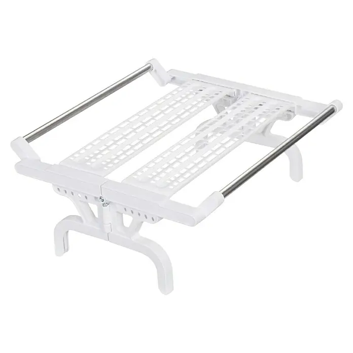 Purline Radiador de aceite HOTI OR2000 - 2.000 W, Blanco, 14,5 x 38,5 x 61,5 cm - Un tendedero de ropa hecho de plástico y metal. El tendedero es blanco con barras plateadas y proporciona espacio para secar la ropa.