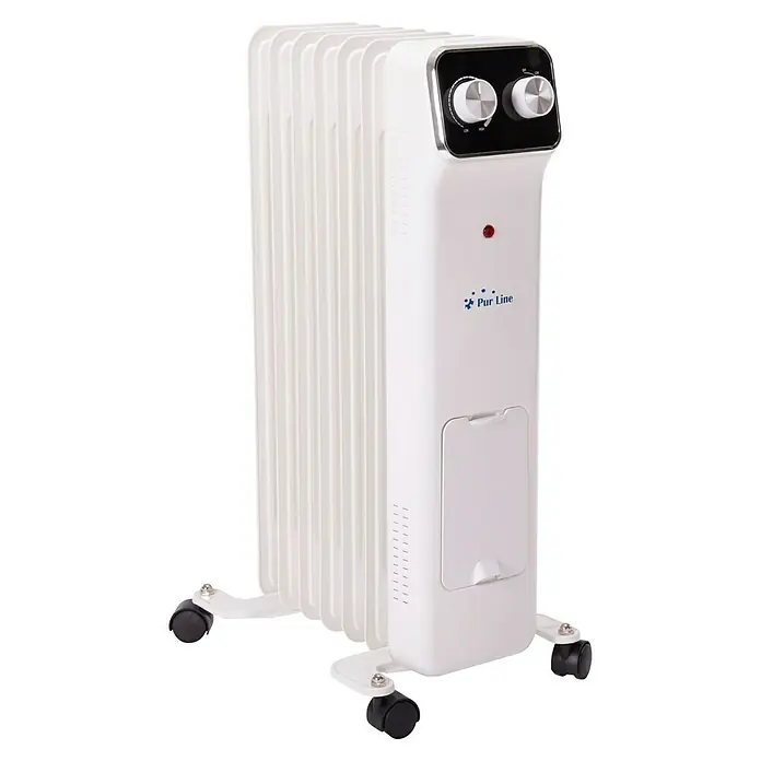 Purline Radiador de aceite HOTI OR2000 - 2.000 W, Blanco, 14,5 x 38,5 x 61,5 cm - Radiador de aceite blanco con controles y ruedas para soluciones de calefacción flexibles.