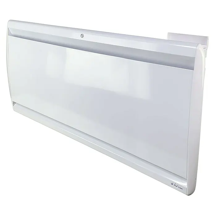 Purline Emisor térmico Micairon A2000 WiFi - 2.000 W, Blanco, 10 x 90 x 55 cm - Imagen de un radiador Pur Line blanco. El diseño elegante del radiador se integra perfectamente en cualquier habitación, proporcionando un calor agradable.