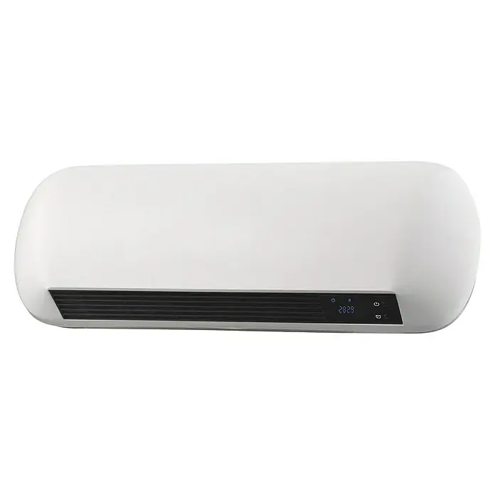 Purline Calefactor de aire Split HOTI M55 - 2.000 W, Blanco - En la imagen se muestra un calefactor de pared blanco con pantalla digital y panel de control. El dispositivo es compacto y tiene un diseño moderno.