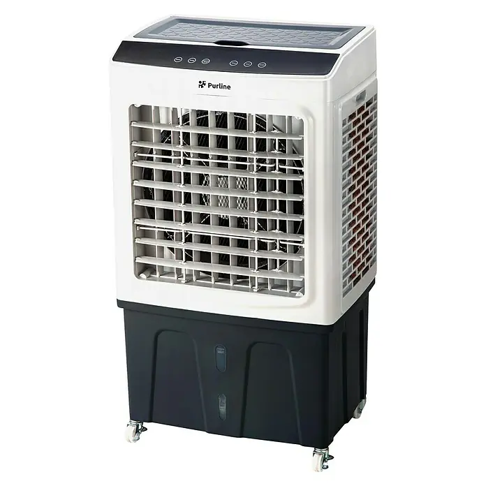 Purline Rafy Climatizador evaporativo 175 - Blanco y Negro - Imagen de un enfriador de aire evaporativo portátil Purline blanco y negro, ideal para refrescar habitaciones.