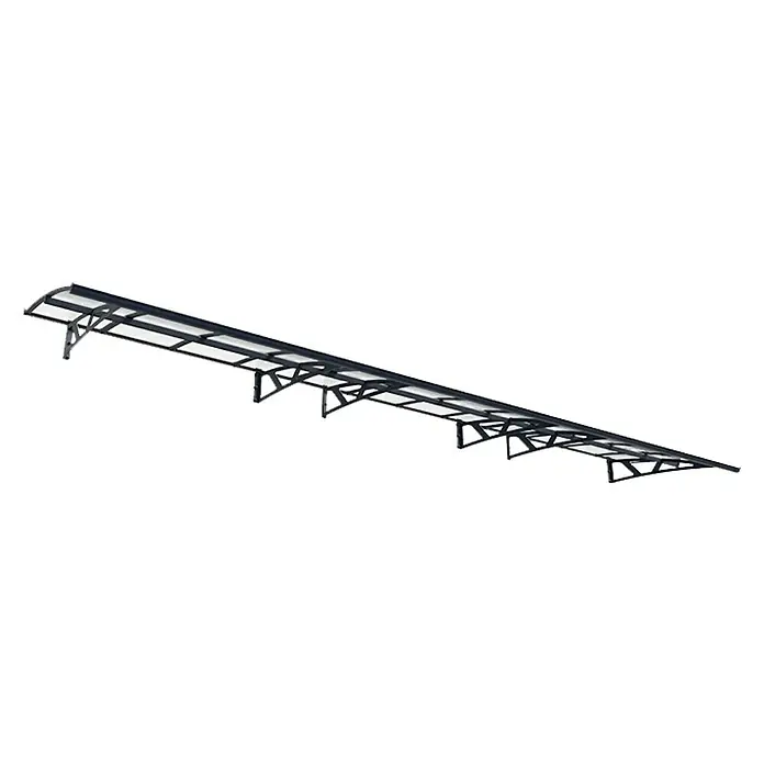 Palram – Canopia Pultvordach Amsterdam - 670,5 x 139 x 33 cm, Anthrazitgrau - Die lange, schlanke Terrassenüberdachung mit schwarzem Gestell und transparentem Dach bietet stilvollen Schutz vor Wind und Wetter.