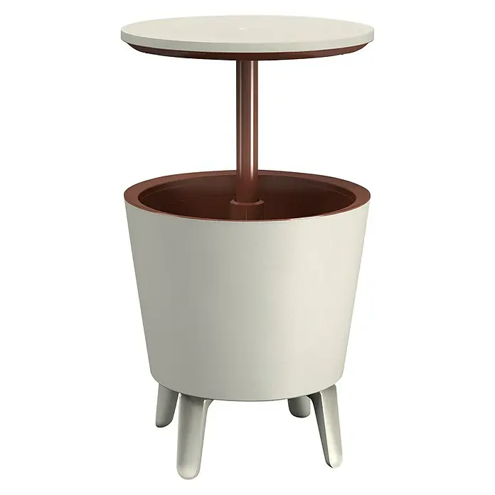 Keter Nevera Cool Bar - L x An x Al: 49,5 x 49,5 x 84,5 cm, Blanco/Marrón - Elegante mesa auxiliar con enfriador de bebidas integrado. El complemento perfecto para cualquier patio o jardín.