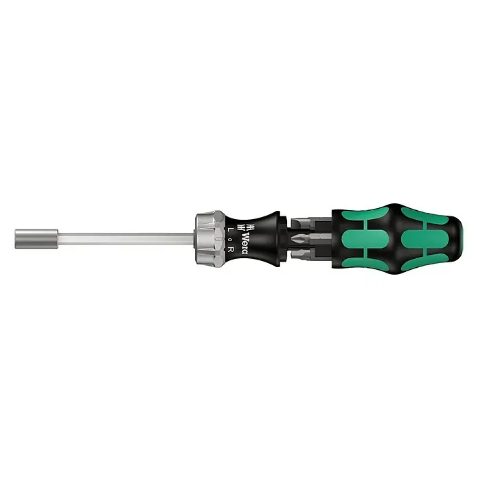 Wera Werkzeug-Set Kraftform Kompakt 27 RA 1 SB7 -tlg. - Hier ist ein Wera Bit-Schraubendreher mit Umschaltknarre für schnelles Schrauben. Der Schraubendreher verfügt über ein Magazin im Griff.