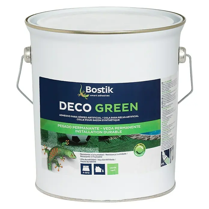Bostik Adhesivo para montaje Cesped Deco Green - 4.000 g - Un bote de Bostik Deco Green, un adhesivo para césped artificial diseñado para una instalación duradera.