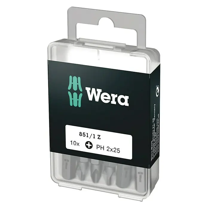 Wera Bit-Box 851/1 - PH 2, 10 -tlg. - Wera 851/1 Z Bit-Satz mit 10 Bits, PH 2x25, in kompakter Verpackung für den professionellen Einsatz.